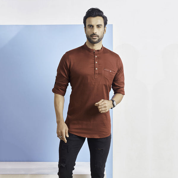 Sophisticated Maroon Short Silk Kurta