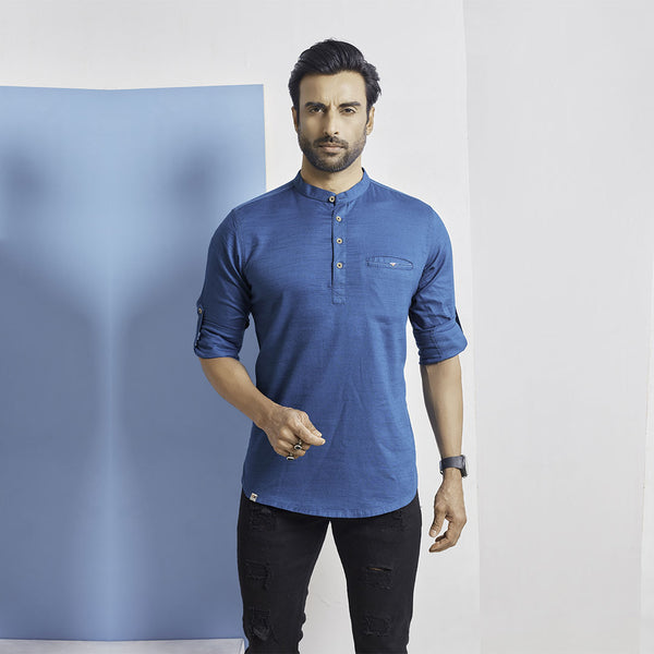 Vibrant Azure Short Silk Kurta