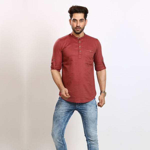 Exquisite Maroon Short Silk Kurta