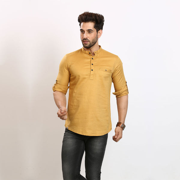 Radiant Sunflower Yellow Short Silk Kurta