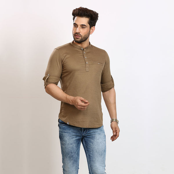 Stylish Taupe Short Silk Kurta