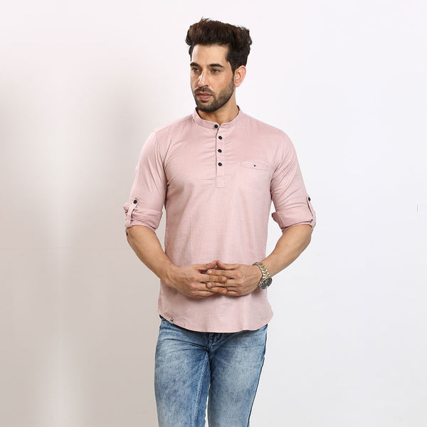 Delicate Pastel Pink Short Silk Kurta