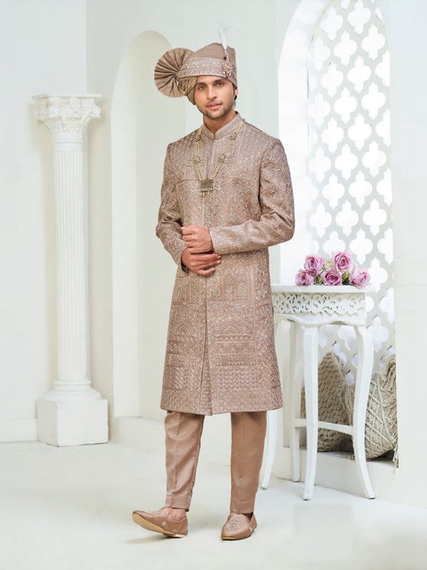 Premium Golden Brown Embroidered Sherwani