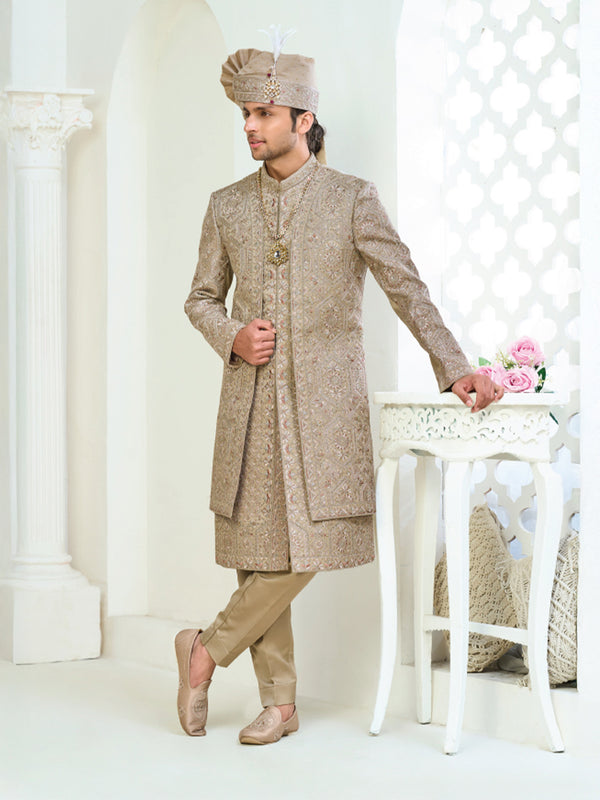 Majestic Gold-Brown Wedding Sherwani for Groom
