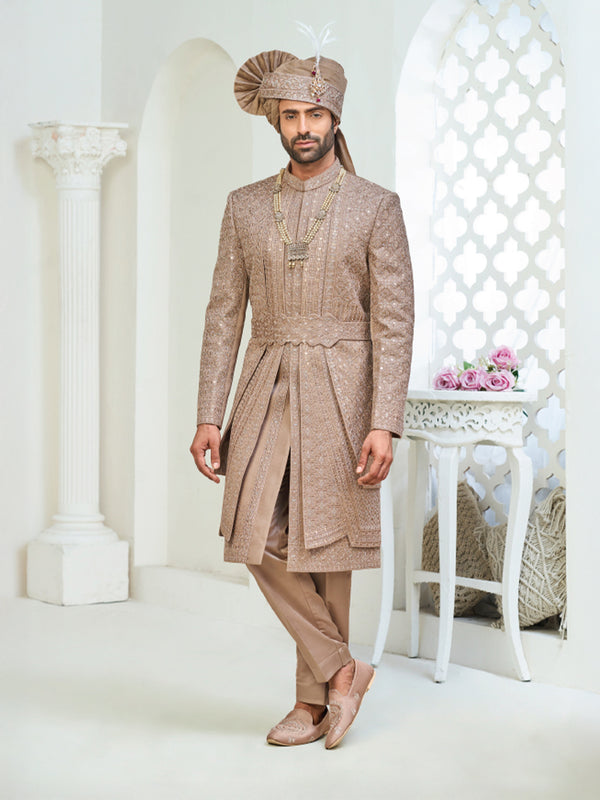 Dusty Gold Traditional Wedding Sherwani for Groom