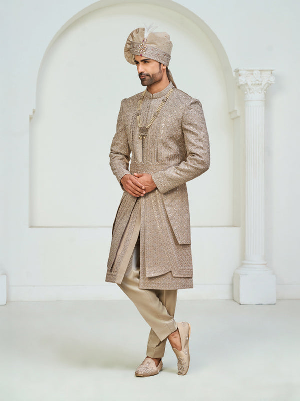 Premium Dusty Gold Sherwani Set for Men – Wedding Edition