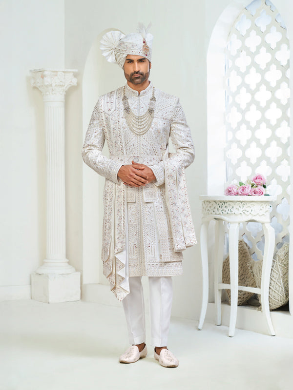 Designer Double Pattern Embroidered Sherwani Wedding Wear