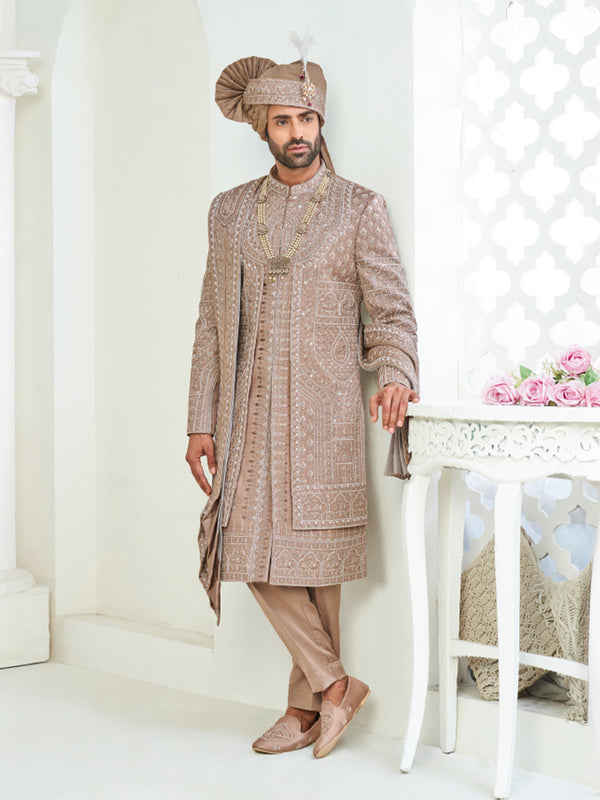 Elegant Dusty Gold Sherwani Set for Wedding & Ceremonies