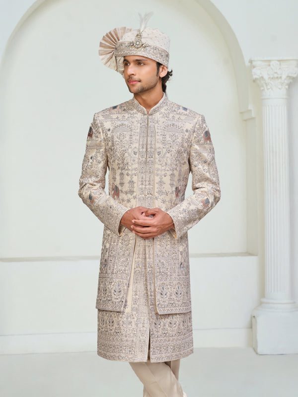 Elegant Embroidered Groom Sherwani with Coordinated Turban