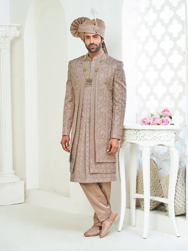 Opulent Golden Brown  Sherwani Set for Wedding Wear