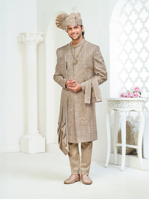 Classic Gold-Brown Groom Sherwani