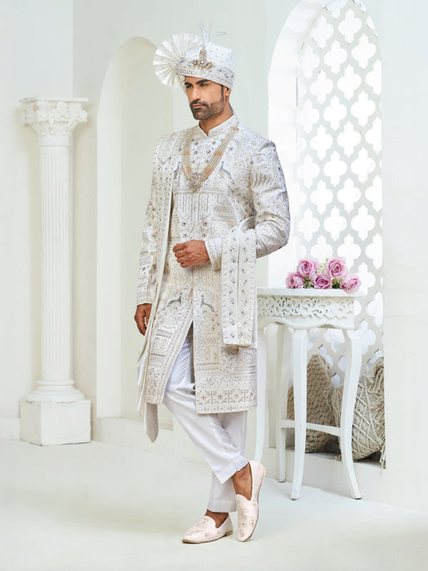 Royal Dual-Pattern Embroidered Sherwani
