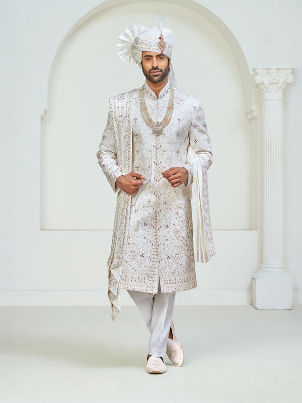 Majestic White Embroidered Sherwani
