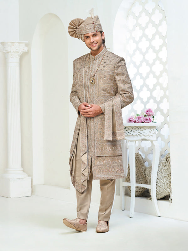 Dusty Gold Embroidered Sherwani