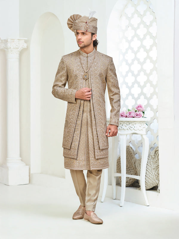Royal Golden Brown Groom Sherwani