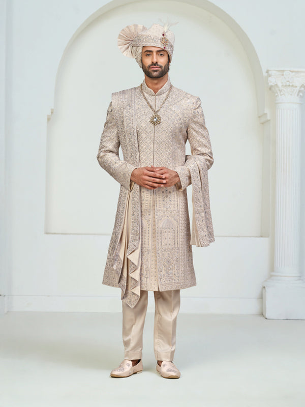 Embroidered Rose Gold Sherwani Set  of  Wedding Outfit