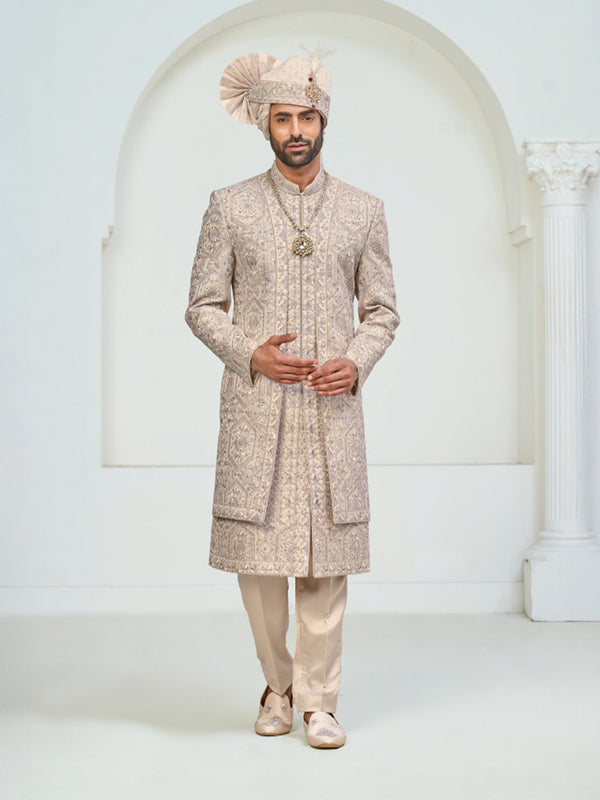 Royal Ivory & Gold Layered Sherwani