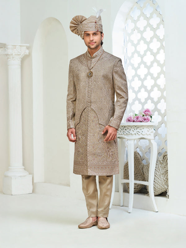 Heritage Golden Brown Embroidered Sherwani
