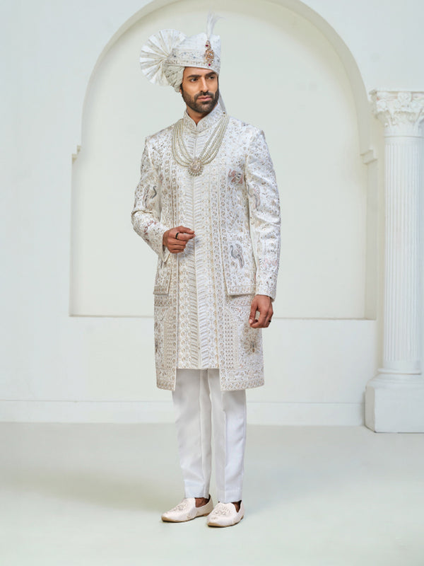 Premium Ivory Groom Sherwani with Embroidery & Turban