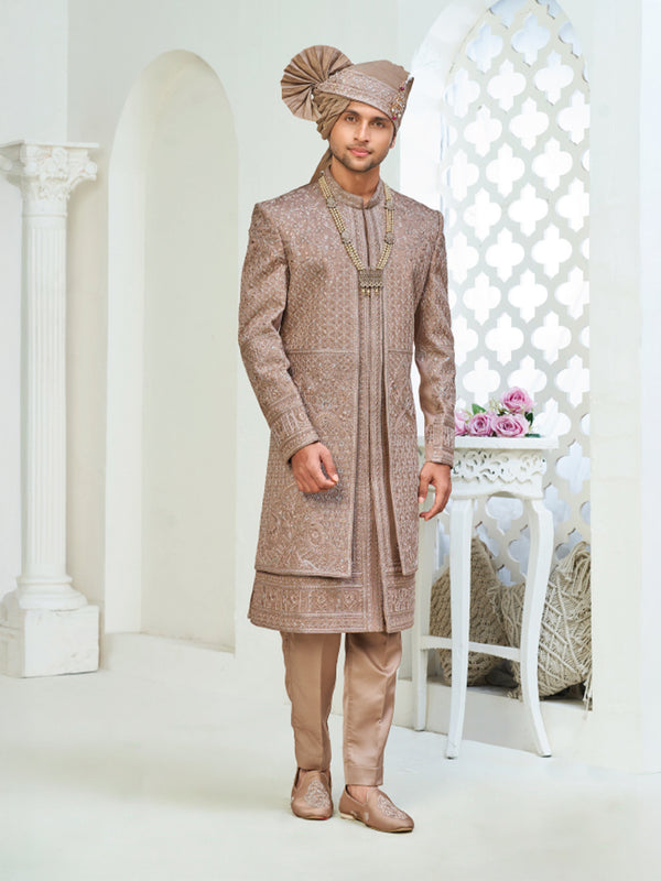 Luxury  Golden Copper Wedding Sherwani for Groom