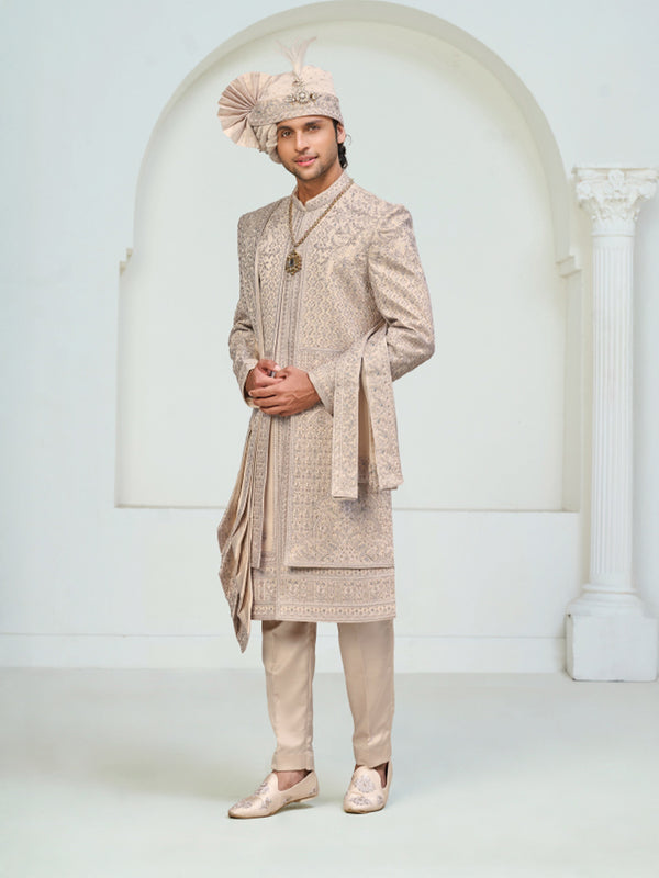 Royal Peach Embroidered Sherwani for Groom