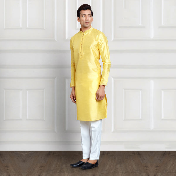 Light Yellow and White Kurta Pant Set