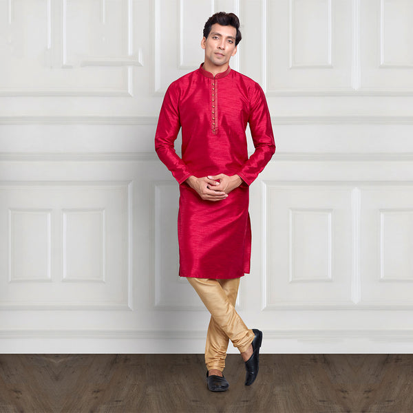 Rani Pink and Gold Barati Kurta Set