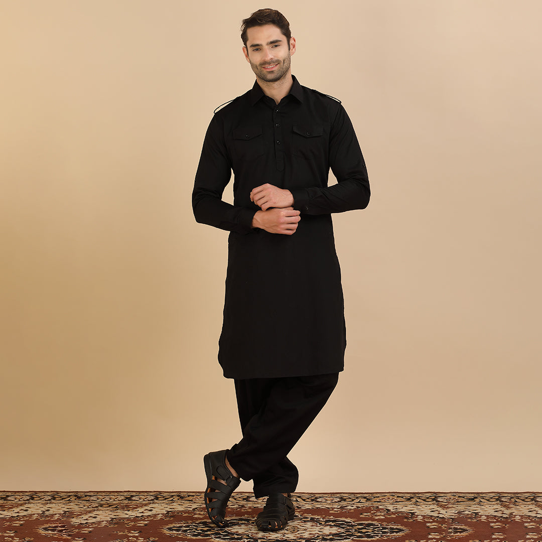 Pathani Sets Bold Elegance Black Pathani Set – Suvidha Fashion