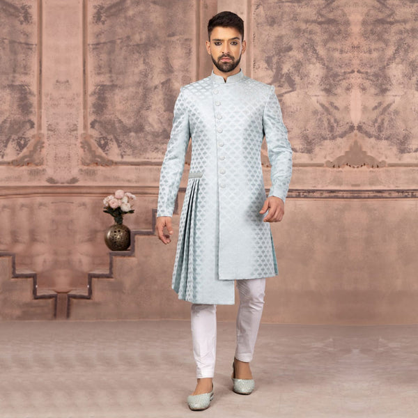 Blend of Blue and Off-White  Indowestern Set