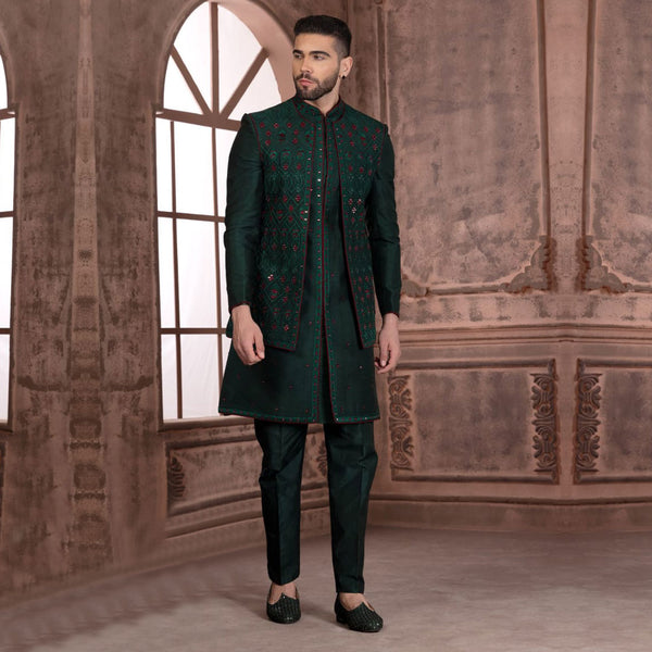 Enchanted  Greenish  Indowestern Set for Men