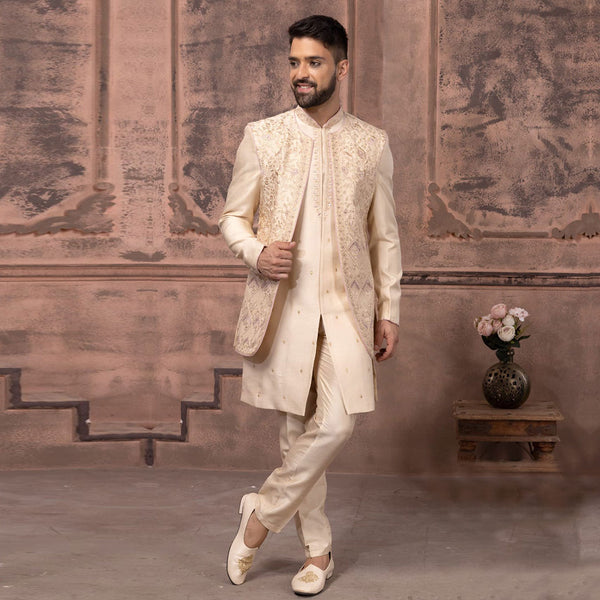 Elevated Cream Jacket-Inspired Indowestern Set