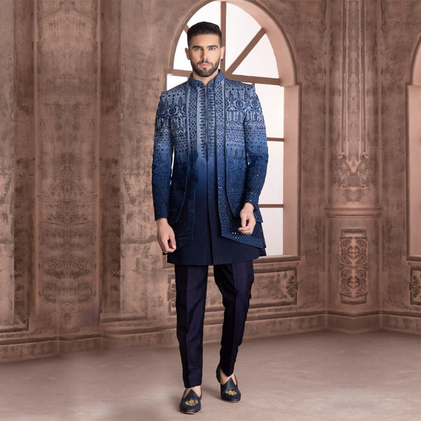 Sapphire Hues  Shaded Blue Indowestern for Mens