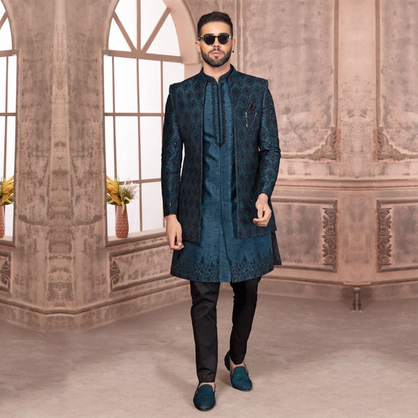 Sapphire Blue Jacket-Inspired Indowestern for Men