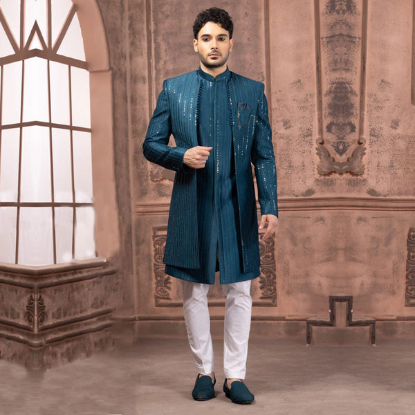 Elegance Fusion Blue  Indowestern  for Men