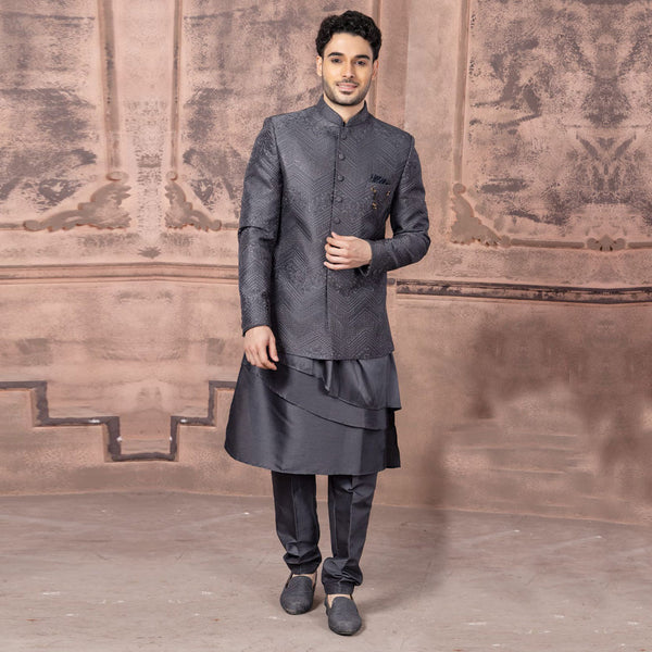 Charm  Sophistication Dark Grey Indowestern for Men