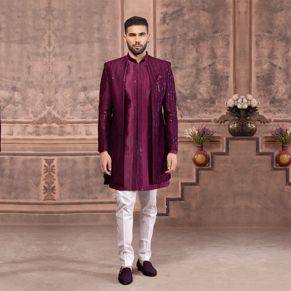 Grace  Maroon  Indowestern Set for Men