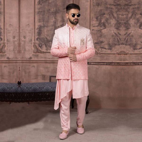 Radiance Shaded  Pink  Style Indowestern for Men