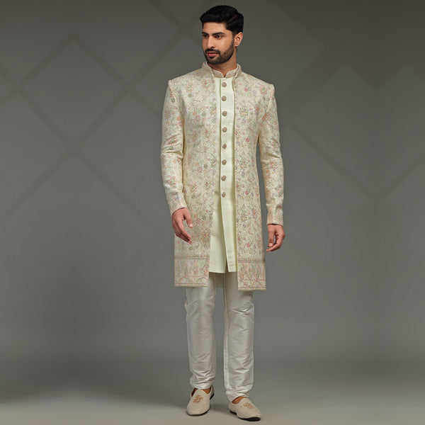 Sunny Yellow Floral Printed Indowestern for Men