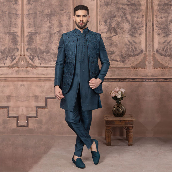 Style with  Blue Embroidered  Indowestern Set