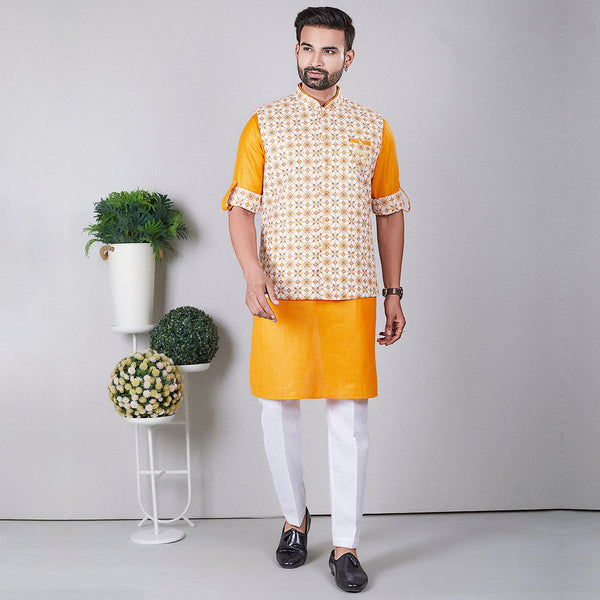 Radiant Splendor Golden Custard Yellow Kurta Bandi Set