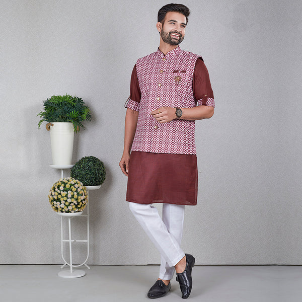 Elegance Maroon Kurta with Bandi Jacket Set