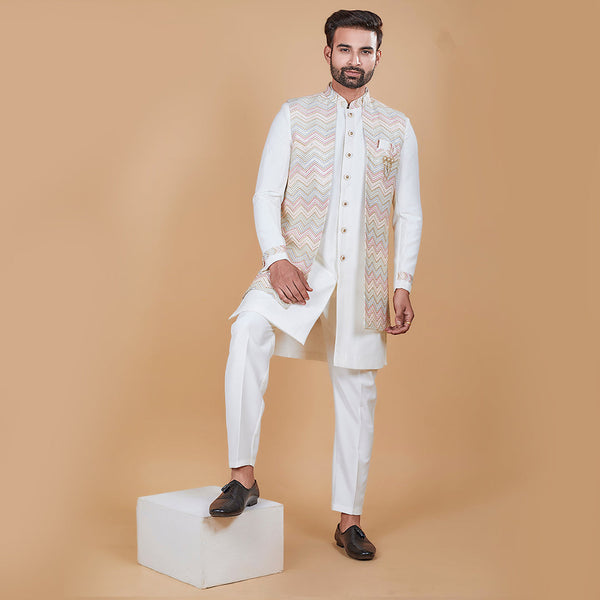 Pearl Off-White Indo-Western Ensemble with Designer Jacket