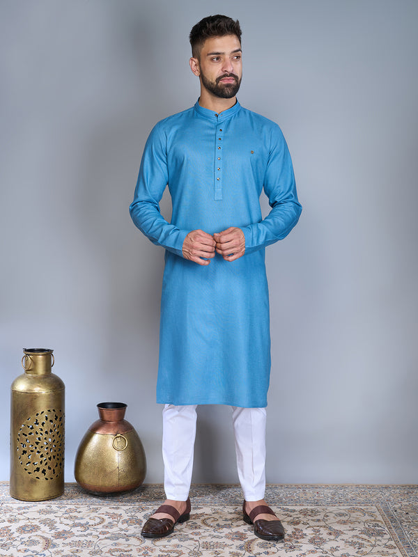 Light Blue Men's Silk Kurta Set