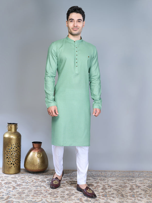 Refreshing Aqua Blue Colour Silk Long Kurta Set for Men