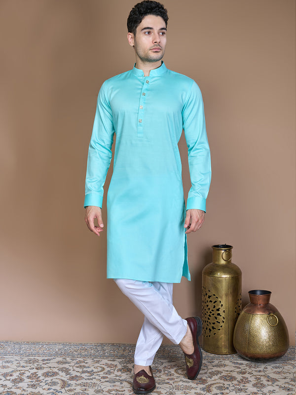 Trendy Silk Kurta set for Men in Sky Blue