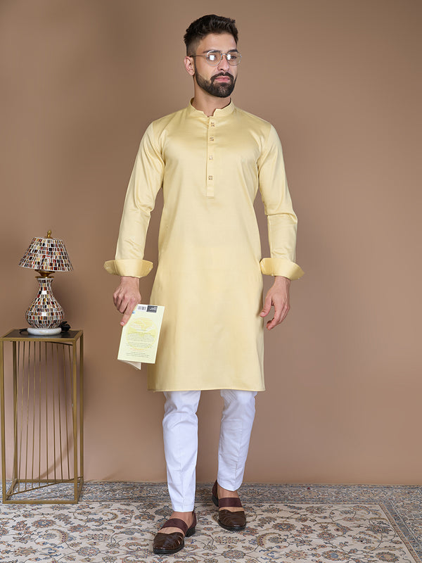 Light Yellow Kurta Set for Men In Silk