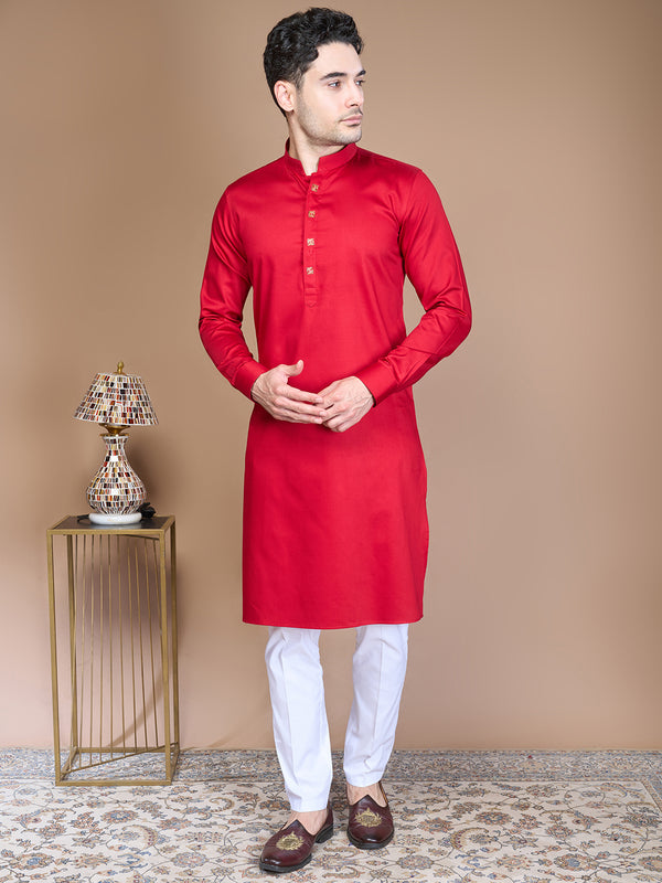 Ethnic Silk Kurta Set for Men in Red