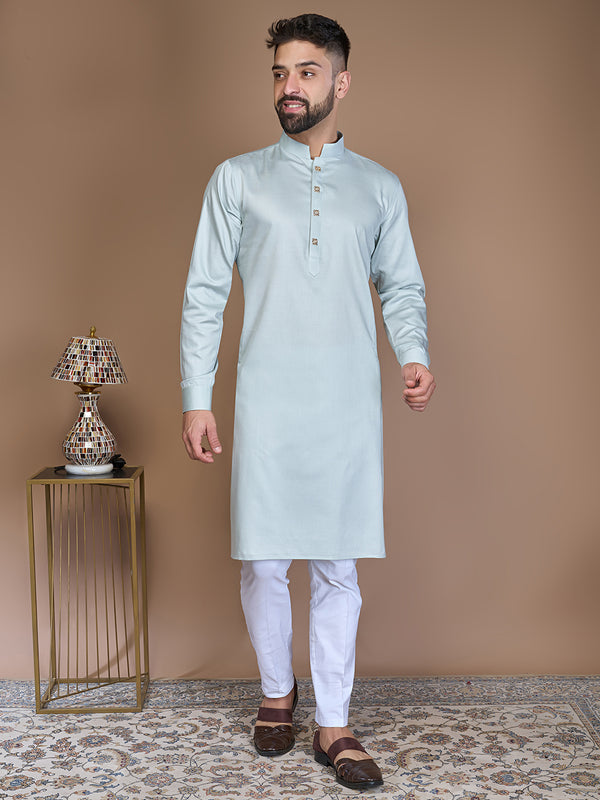 Lightest Grey Shade Silk Kurta Pyjama Set For Men