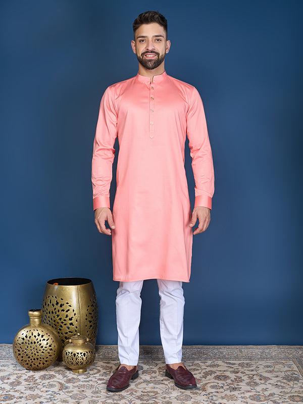 Peach Silk Kurta Set Design For Men