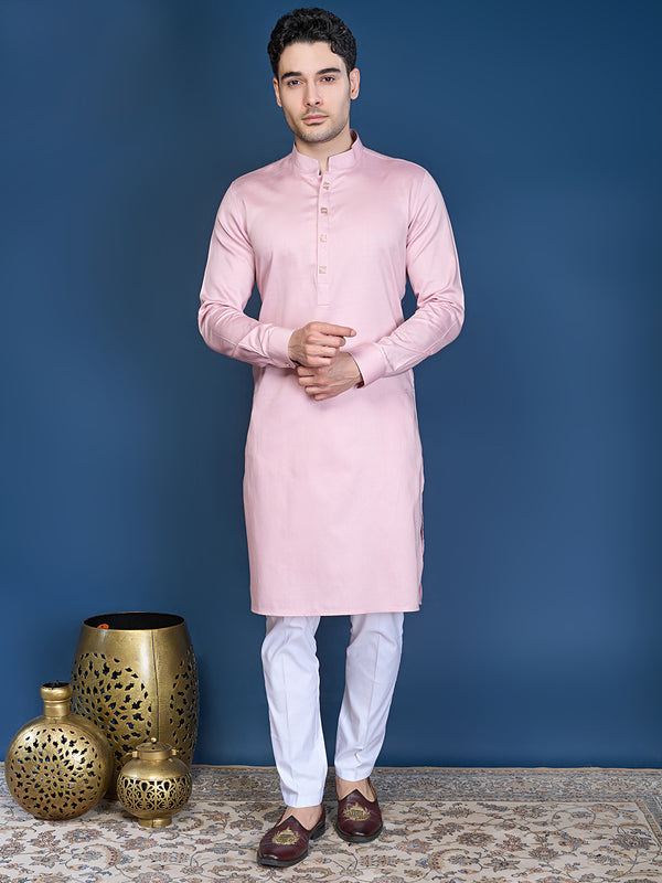 Pastel Pink Party Wear Kurta Set with Mandarin Collar